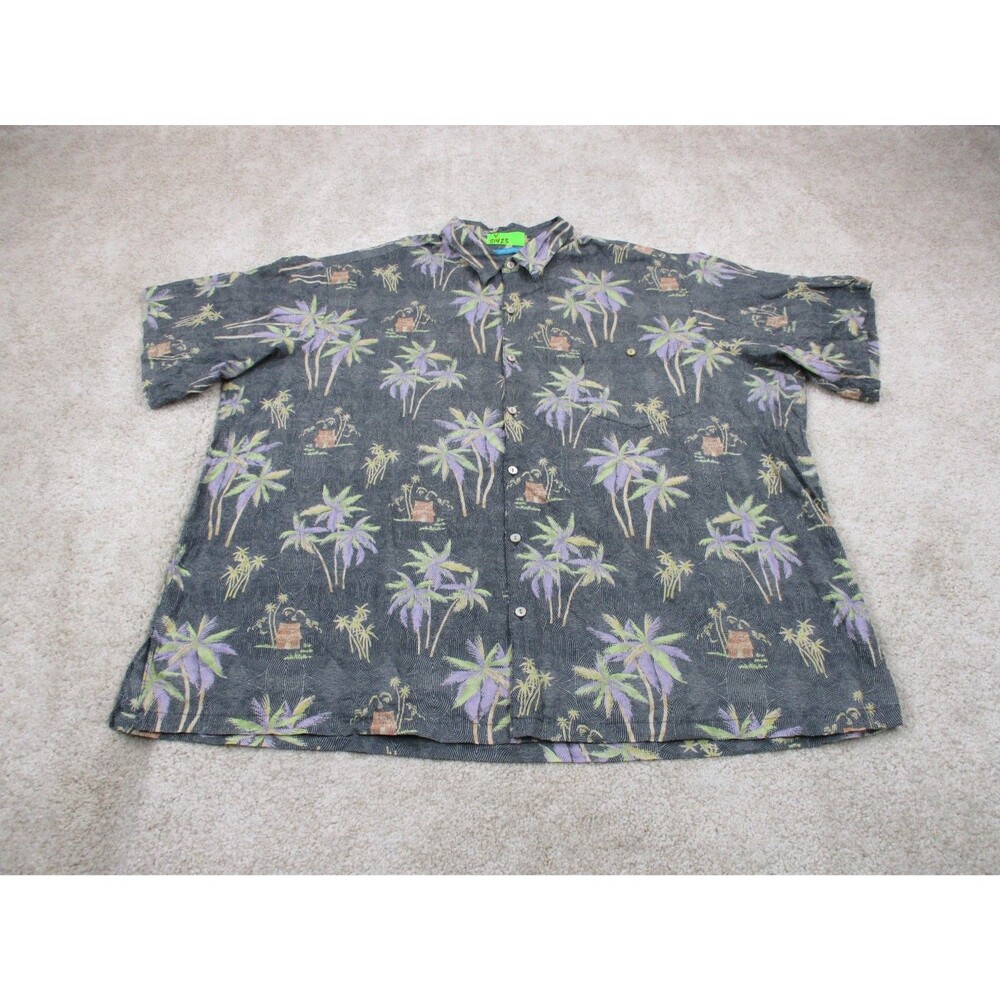 Tori Richard Shirt Mens 3XB Black Palm Print Cotton Lawn Hawaiian Button Up USA